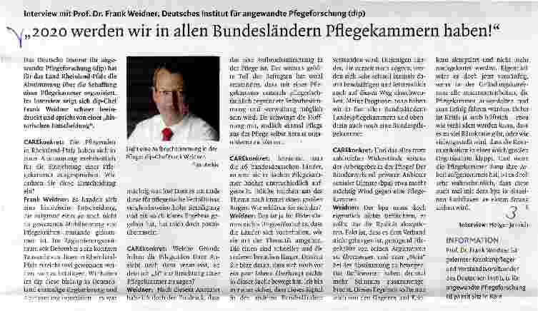 Vorschauseite 1: „2020 werden wir in allen Bundesländern Pflegekammern haben!
