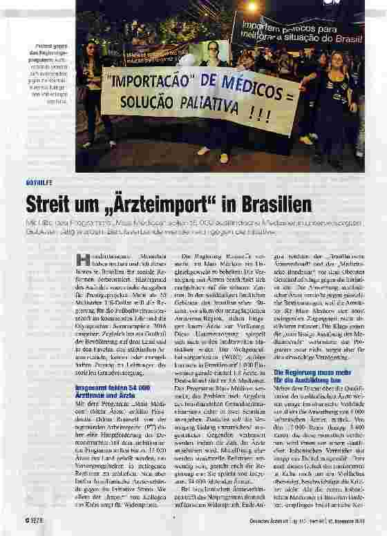 Vorschauseite 1: Streit um „Arzteimport in Brasilien