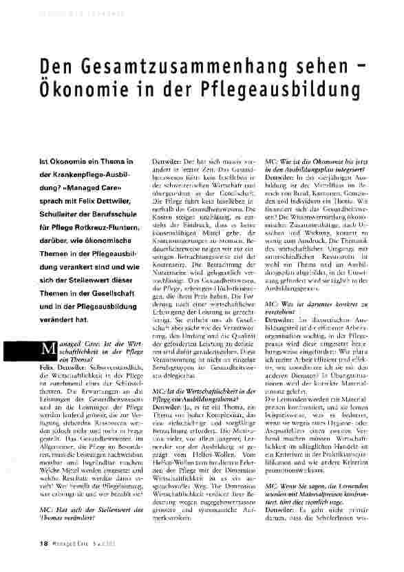 Vorschauseite 1: Den Gesamtzusammenhang sehen -Ökonomie in der Pflegeausbildung