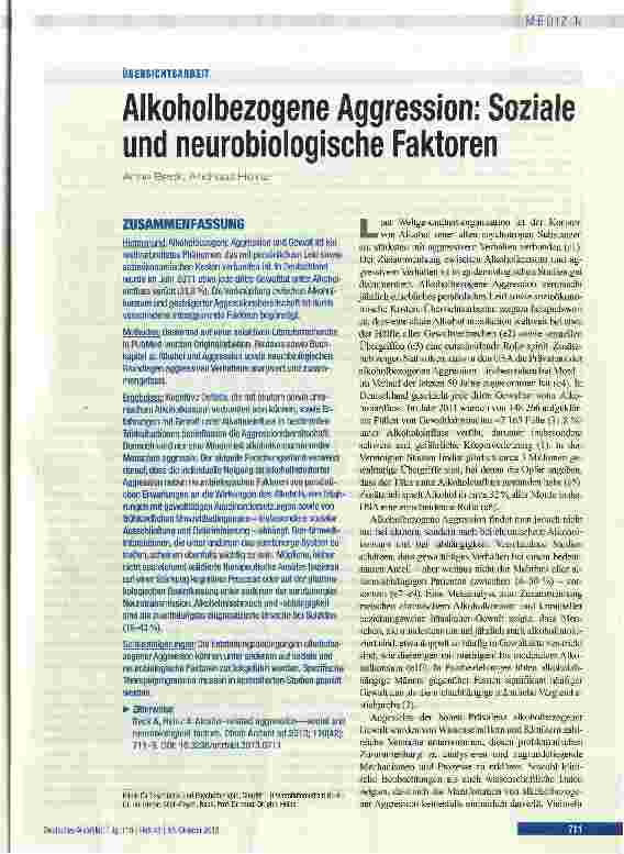 Vorschauseite 1: Alkoholbezogene Aggression: Soziale und neurobiologische Faktoren