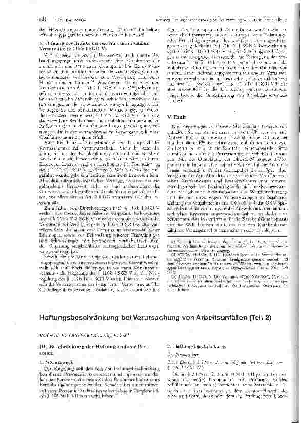 Vorschauseite 1: Haftungsbeschränkung bei Verursachung von Arbeitsunfällen Teil 2