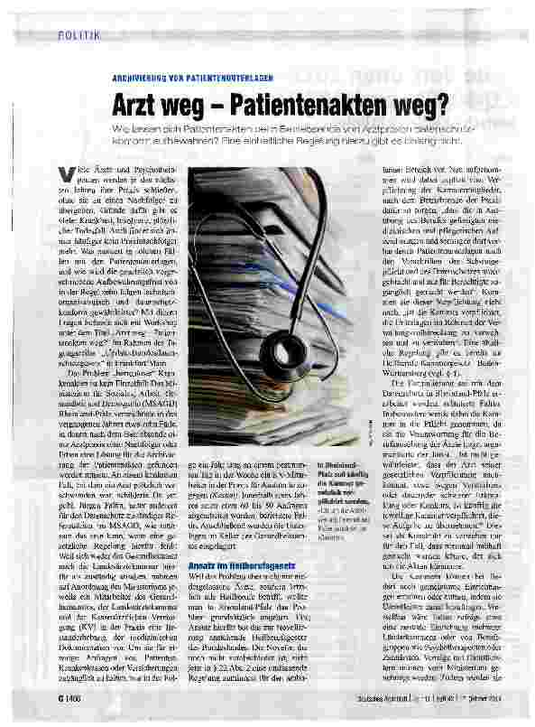 Vorschauseite 1: Arzt weg - Patientenakten weg?