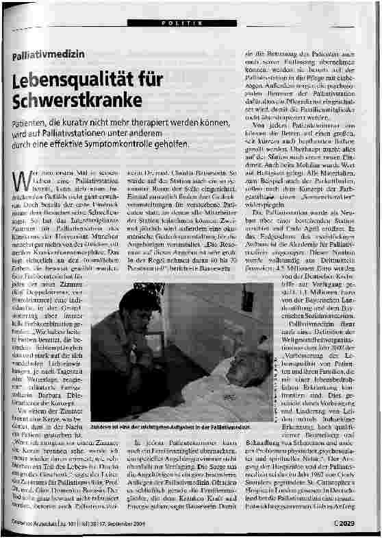 Vorschauseite 1: Palliativmedizin. Lebensqualität für Schwerstkranke
