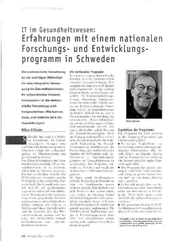 Vorschauseite 1: IT im Gesundheitswesen: Erfahrungen mit einem nationalen Forschungsund Entwicklungsprogramm in Schweden