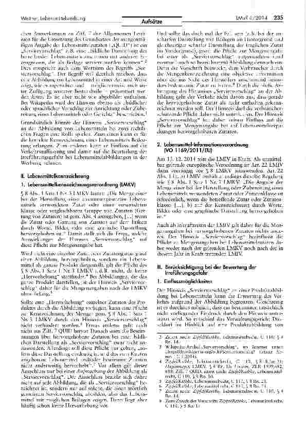 Vorschauseite 2: Serviervorschläge in der Lebensmittelwerbung — Eine rechtliche Einordnung
