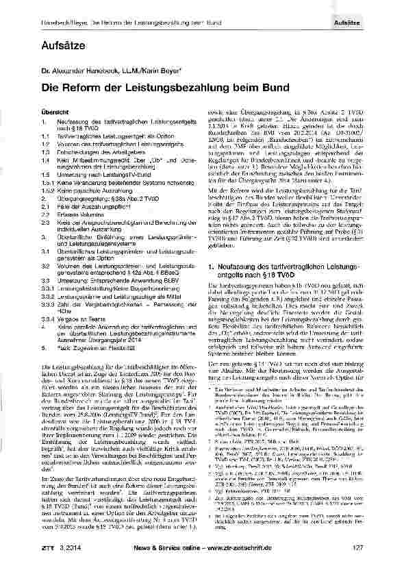 Vorschauseite 1: Die Reform der Leistungsbezahlung beim Bund