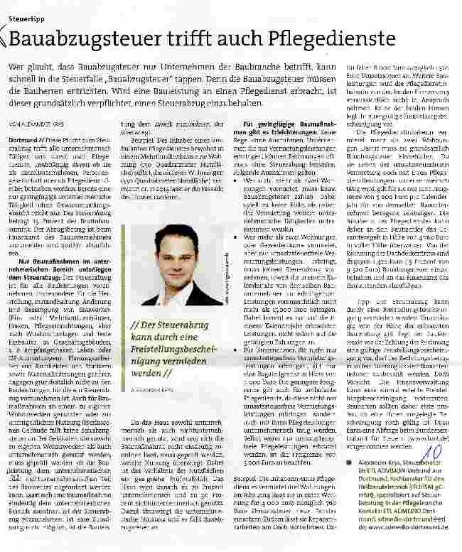 Vorschauseite 1: Bauabzugsteuer trifft auch Pflegedienste