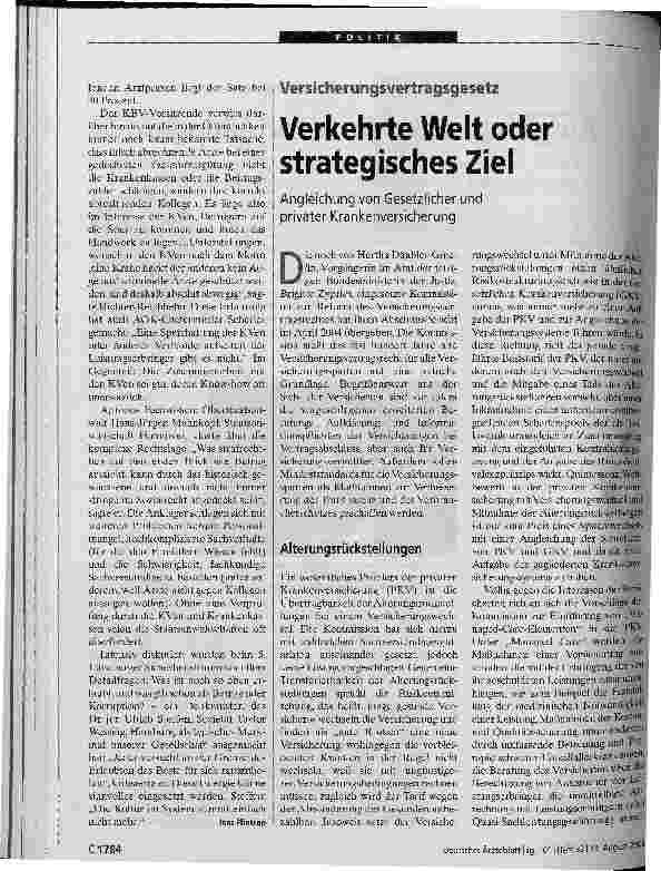 Vorschauseite 1: Verkehrte Welt oder strategisches ZielVersicherungsvertragsgesetz