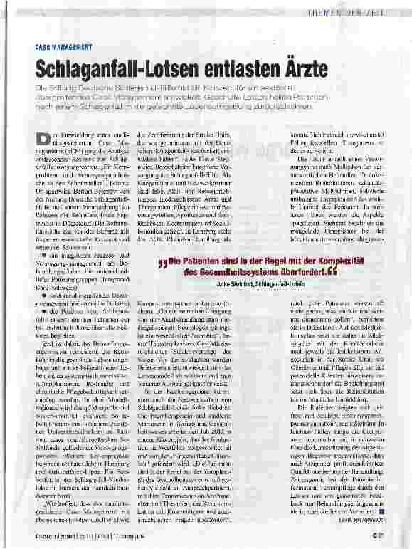 Vorschauseite 1: Schlaganfall-Lotsen entlasten Arzte