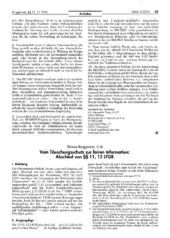 Vorschauseite 1: Vom Täuschungsschutz zur fairen Information: Abschied von §§11, 12 LFGB