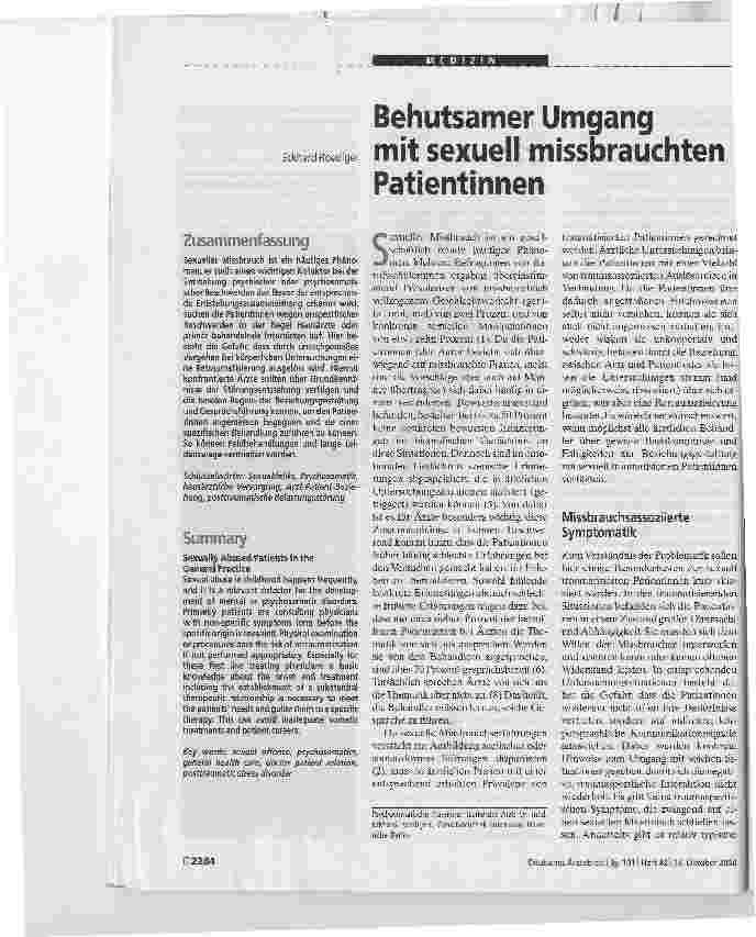 Vorschauseite 1: Behutsamer Umgang mit sexuell missbrauchten Patientinnen