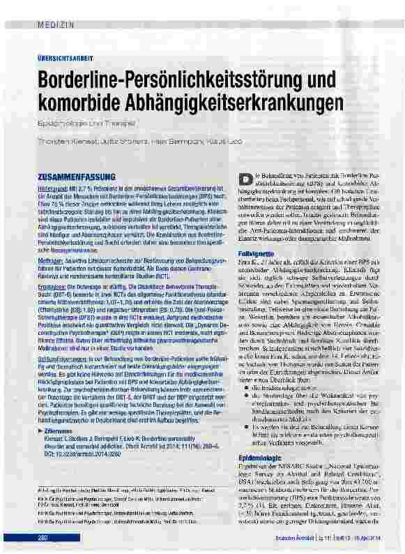 Vorschauseite 1: Borderline-Persönlichkeitsstörung und komorbide AbhängigkeitserkrankungenEpidemiologie und Therapie