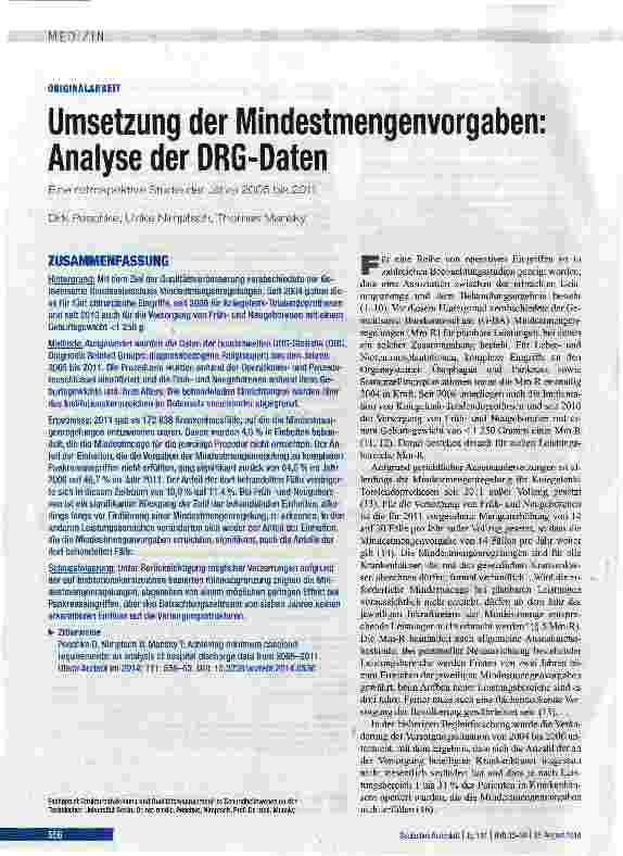 Vorschauseite 1: Umsetzung der Mindestmengenvorgaben: Analyse der DRG-Daten
