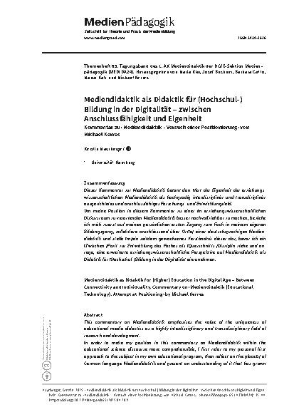 Vorschauseite 1: Mediendidaktik als Didaktik für (Hochschul-) Bildung in der Digitalität – zwischen Anschlussfähigkeit und Eigenheit