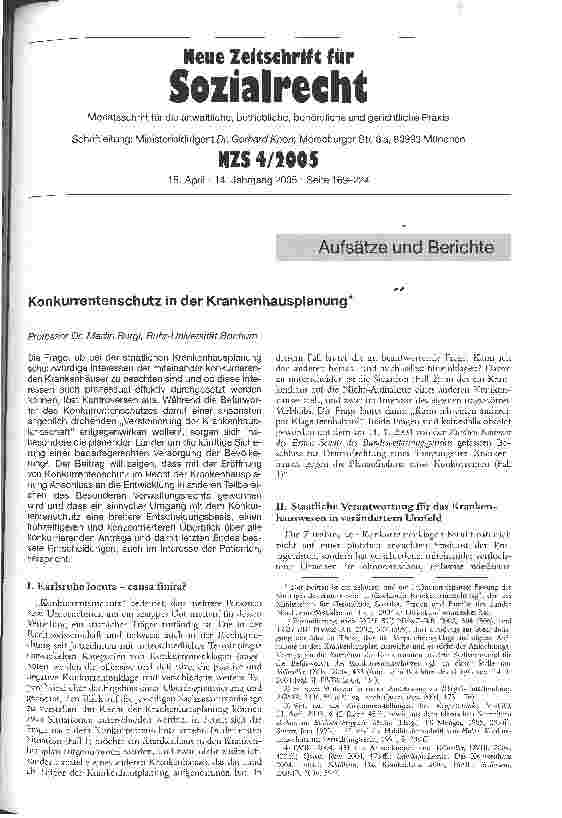 Vorschauseite 1: Konkurrentenschutz in der Krankenhausplanung