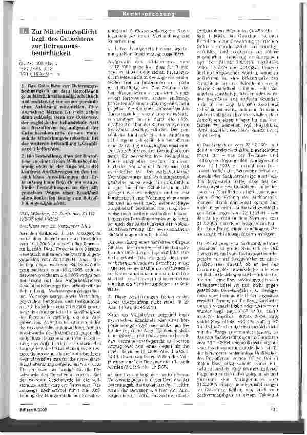 Vorschauseite 1: Zur Mitteilungspflicht bzgl. des Gutachtens zur Betreuungsbedürftigkeit