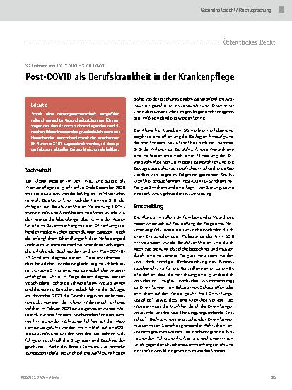 Vorschauseite 1: Post-COVID als Berufskrankheit in der Krankenpflege