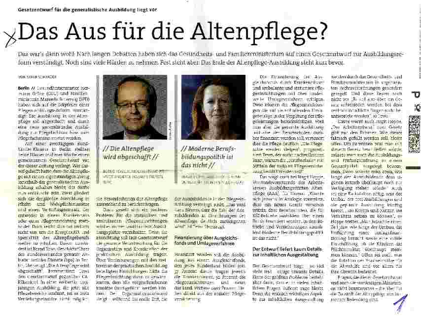 Vorschauseite 1: Das Aus für die Altenpflege?