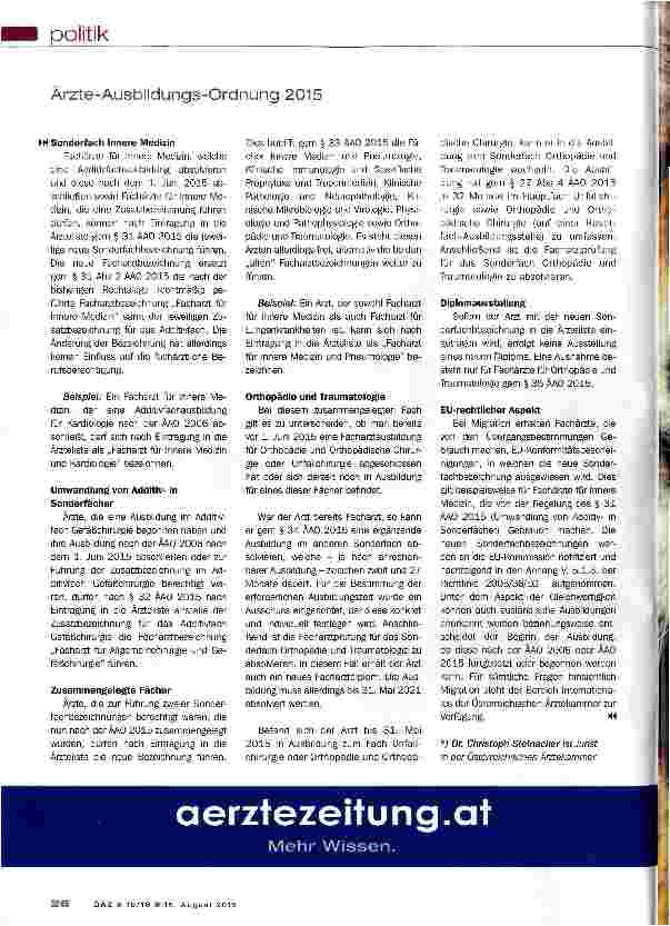 Vorschauseite 2: Ärzte-Ausbildungs-Ordnung 2015Die neuen Sonderfachbezeichnungen