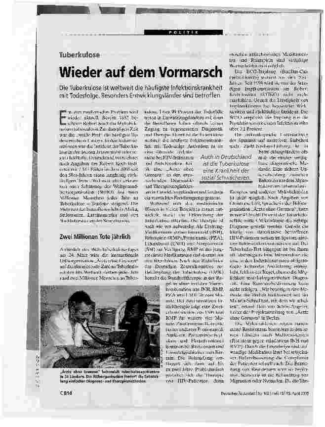 Vorschauseite 1: Wieder auf dem VormarschTuberkulose