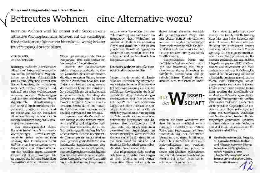 Vorschauseite 1: Motive und Alltagserleben von älteren Menschen Betreutes Wohnen - eine Alternative wozu?