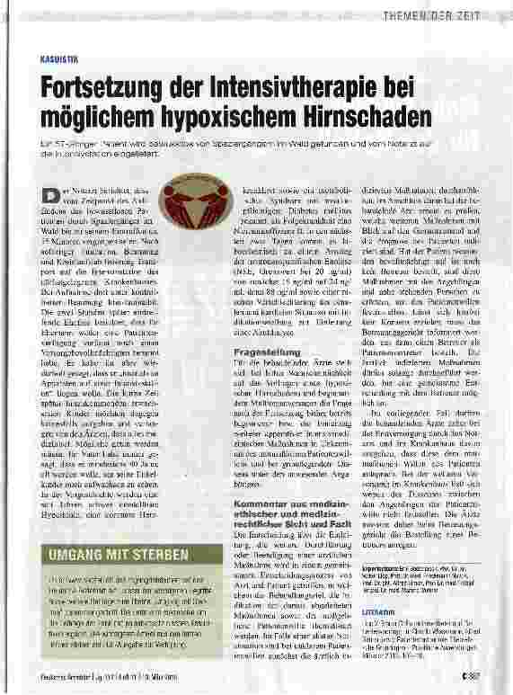 Vorschauseite 1: Fortsetzung der Intensivtherapie bei möglichem hypoxischem Hirnschaden