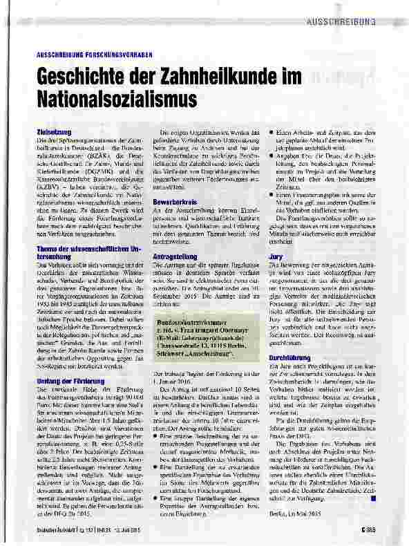 Vorschauseite 1: Geschichte der Zahnheilkunde im Nationalsozialismus