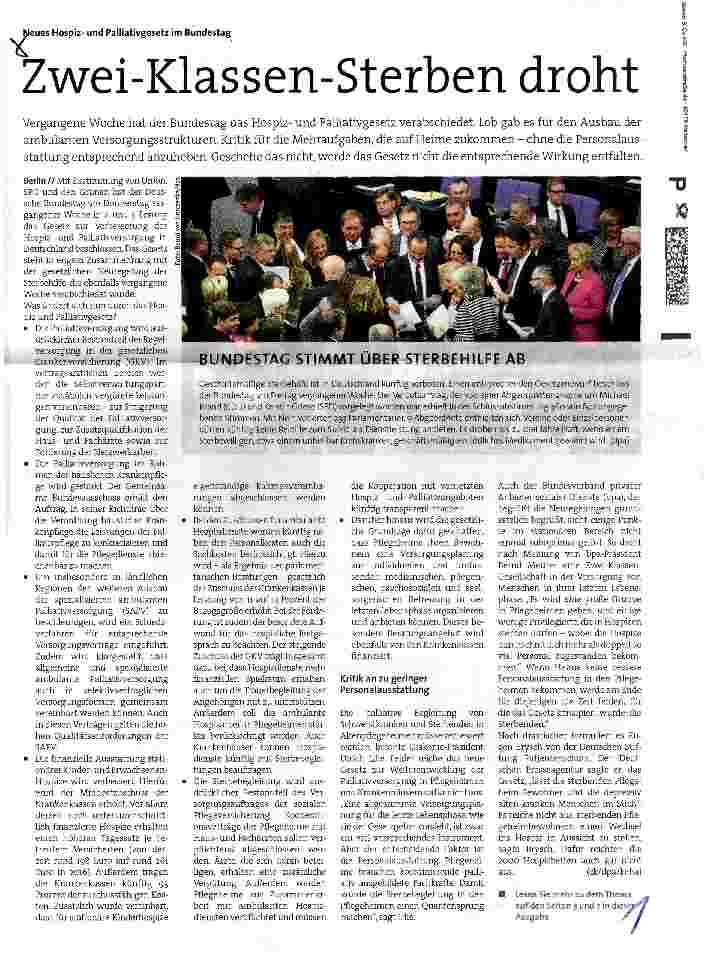 Vorschauseite 1: Zwei-Klassen-Sterben droht