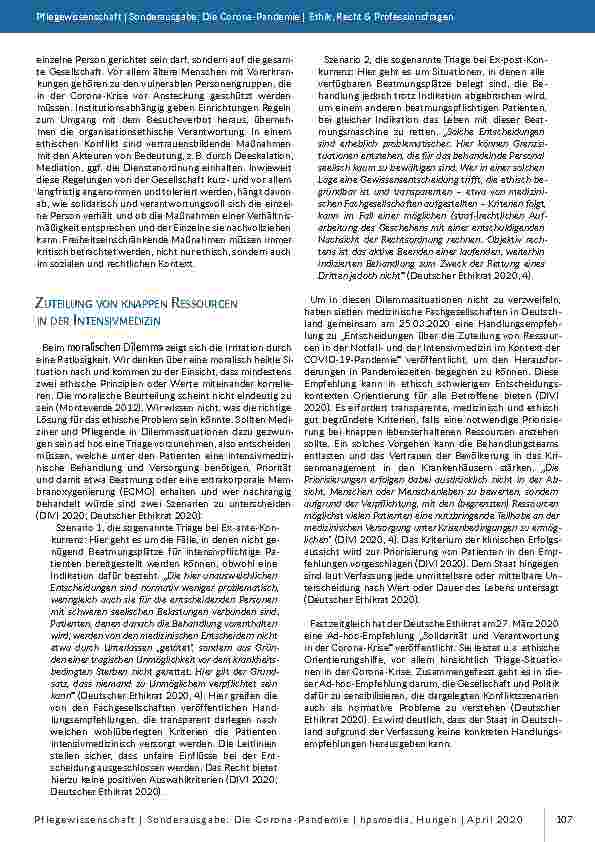 Vorschauseite 2: Moralische Probleme und Dilemmata in der Corona-Krise. In Pandemiezeiten verändern sich die ethischen Fragestellungen im Sozialund Gesundheitswesen.