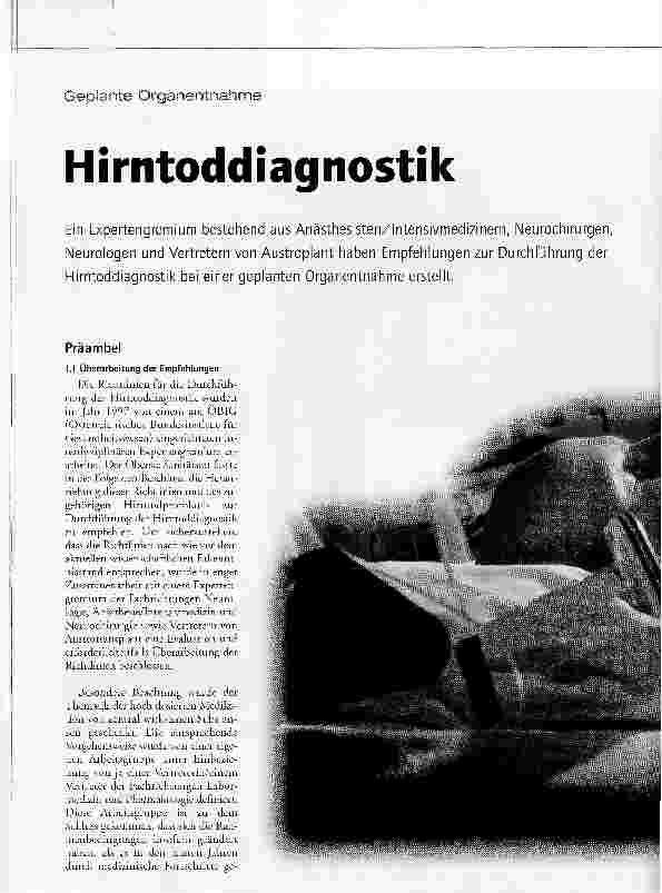 Vorschauseite 1: Geplante OrganentnahmeHirntoddiagnostik
