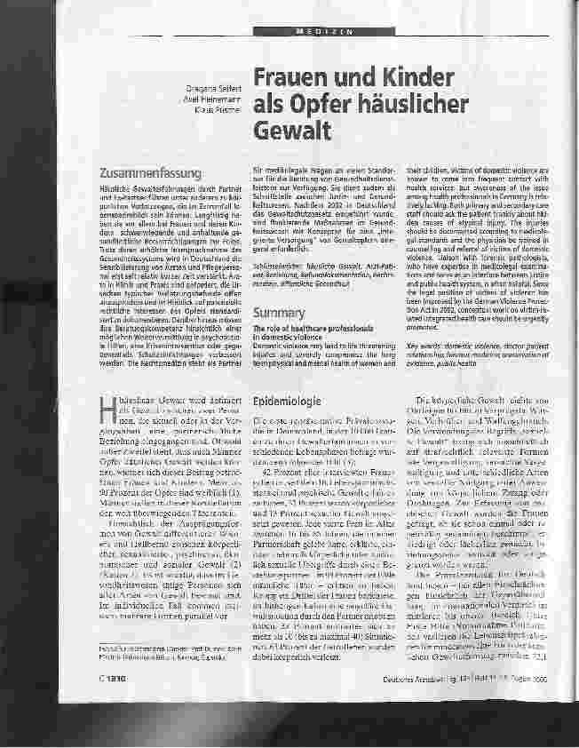 Vorschauseite 1: Frauen und Kinder als Opfer häuslicher Gewalt