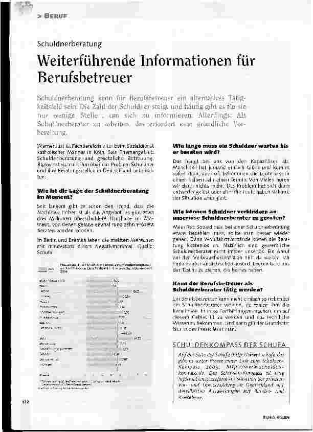 Vorschauseite 1: Schuldnerberatung - Weiterführende Informationen für Berufsbetreuer