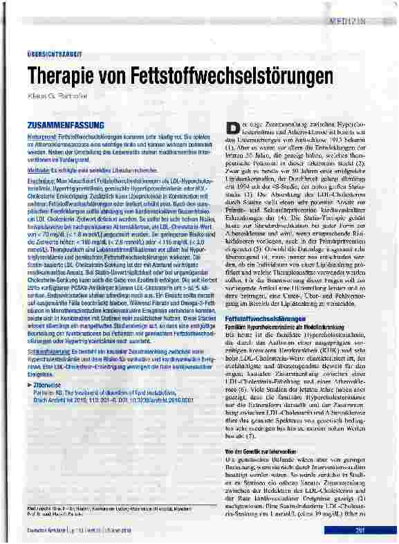 Vorschauseite 1: Therapie von Fettstoffwechselstörungen