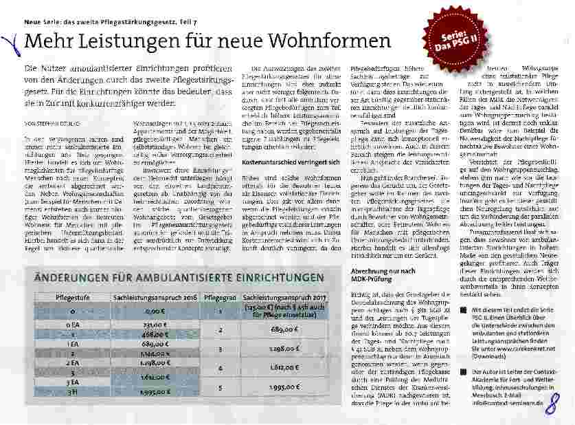 Vorschauseite 1: Neue Serie: das zweite Pflegestärkungsgesetz, Teil 7 Mehr Leistungen für neue