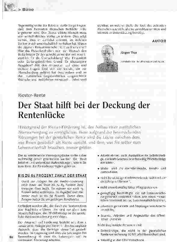 Vorschauseite 1: Riester-RenteDer Staat hilft bei der Deckung der Rentenlücke