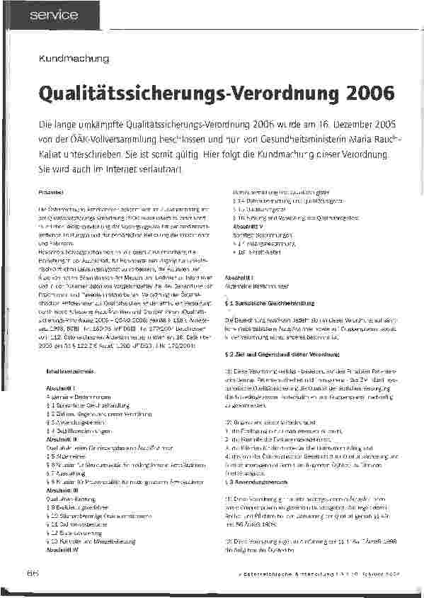 Vorschauseite 1: Kundmachung - Qualitätssicherungs-Verordnung 2006