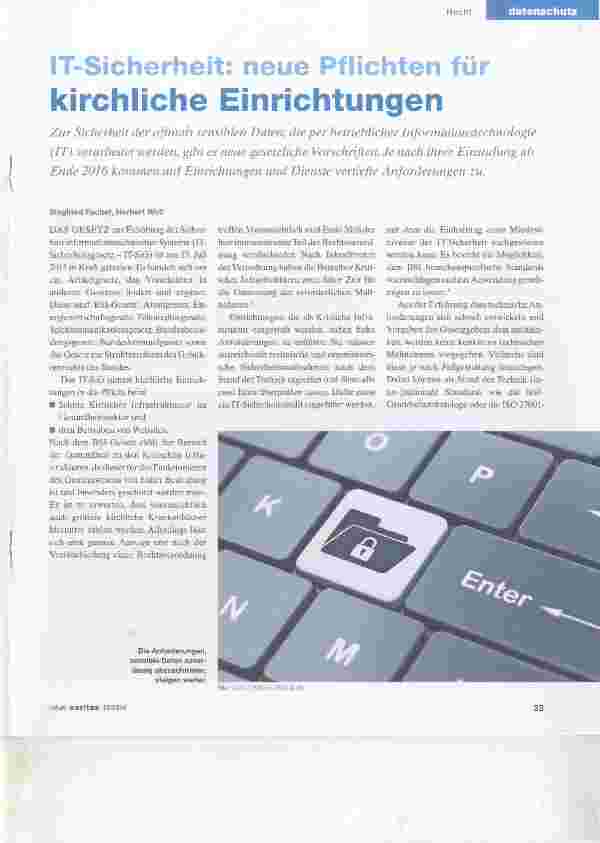Vorschauseite 1: IT-Sicherheit: neue Pflichten für kirchliche Einrichtungen
