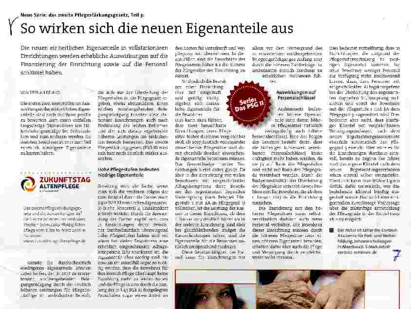 Vorschauseite 1: Neue Serie: das zweite Pflegestärkungsgesetz, Teil 3: So wirken sich die neuen Eigenanteile aus