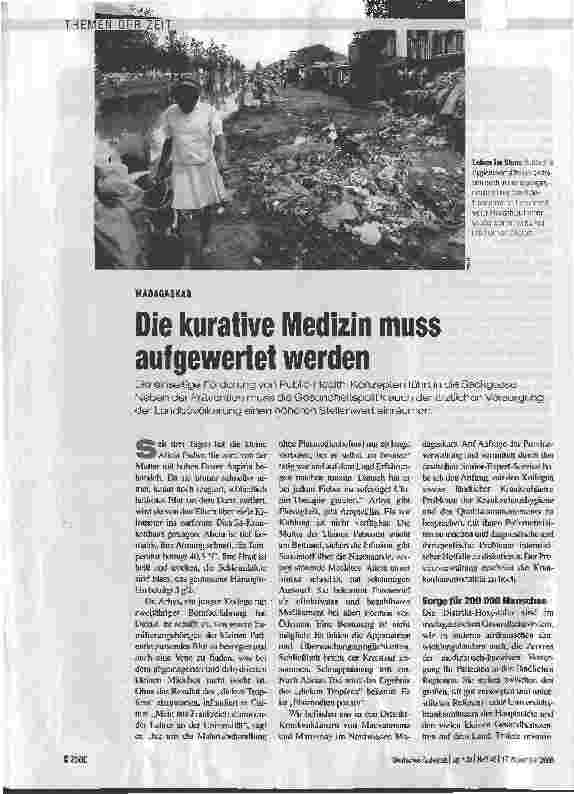 Vorschauseite 1: MADAGASKAR - Die kurative Medizin muss aufgewertet werden