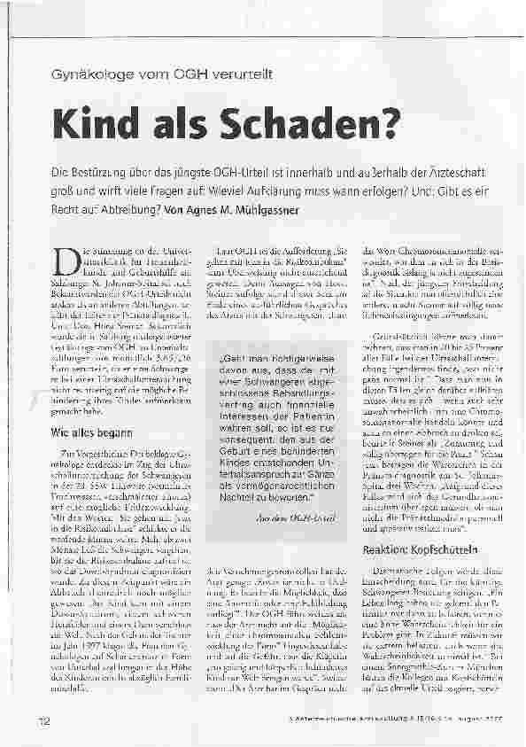 Vorschauseite 1: Gynäkologe vom OGH verurteilt - Kind als Schaden?