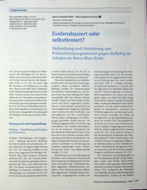 Vorschauseite 1: Evidenzbasiert oder selbstkreiert? Verbreitung und Umsetzung von Präventionsprogrammen gegen Bullying an Schulen im Rems-Murr-Kreis