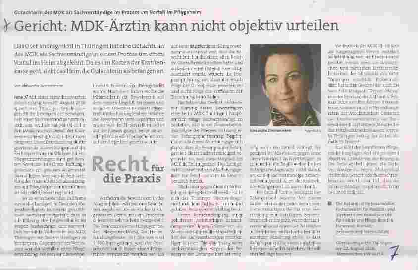 Vorschauseite 1: Gericht: MDK-Ärztin kann nicht objektiv urteilen