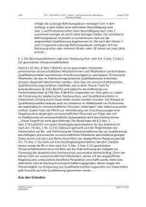 Vorschauseite 4: Verfassungswidrigkeit der „Anschlusszusage“ für auf Qualifizierungsstellen befristet beschäftigte wissenschaftliche Mitarbeiter nach dem Berliner Hochschulgesetz