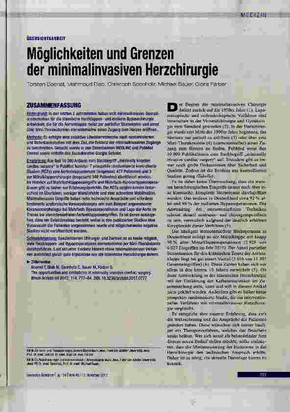 Vorschauseite 1: Möglichkeiten und Grenzen der minimalinvasiven Herzchirurgie