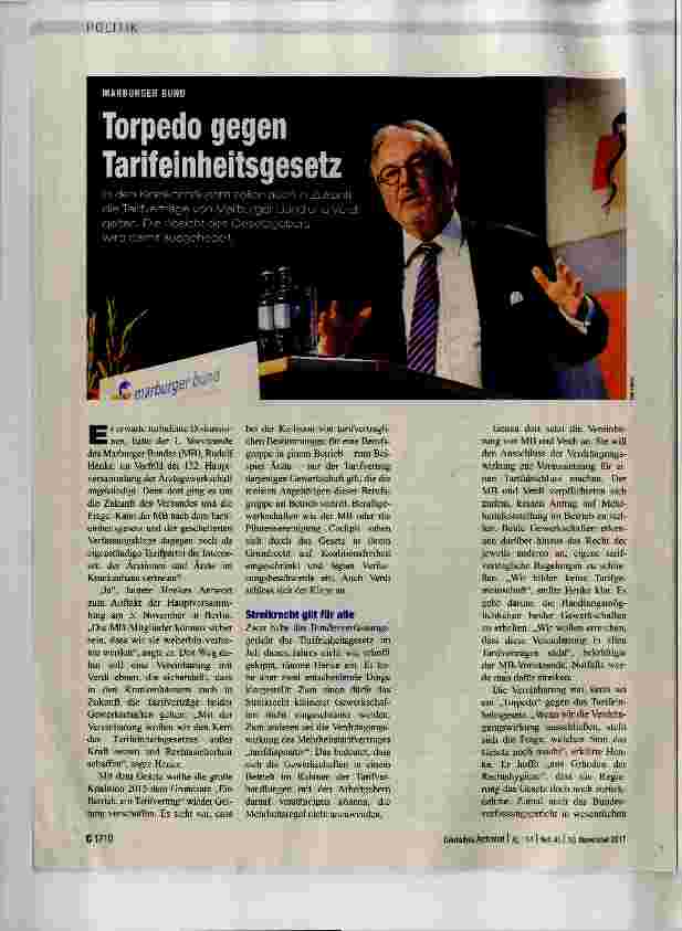 Vorschauseite 1: Torpedo gegen Tarifeinheitsgesetz