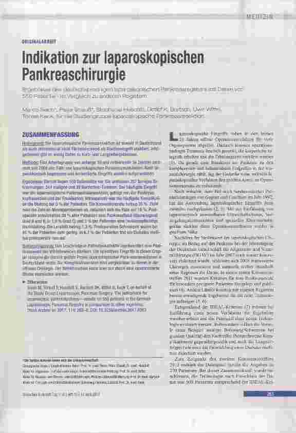 Vorschauseite 1: Indikation zur laparoskopischen Pankreaschirurgie