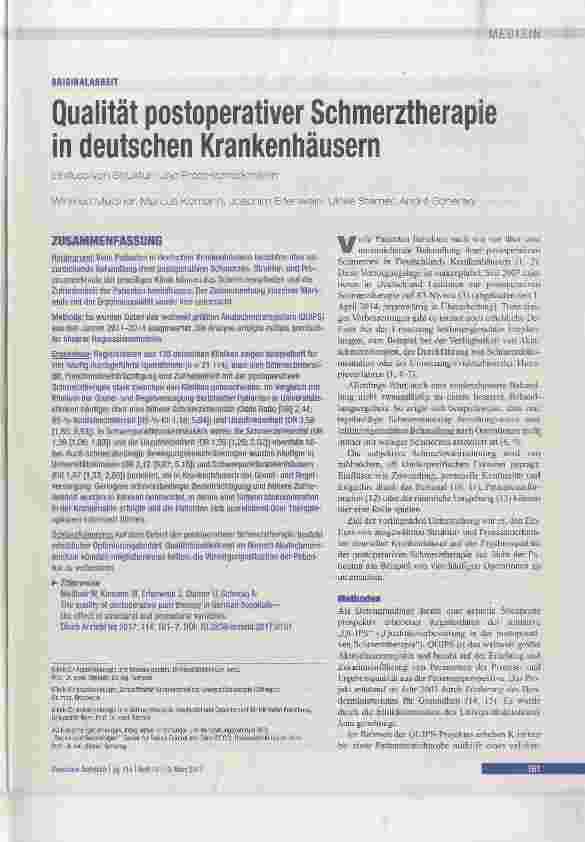 Vorschauseite 1: Qualität postoperativer Schmerztherapie in deutschen Krankenhäusern