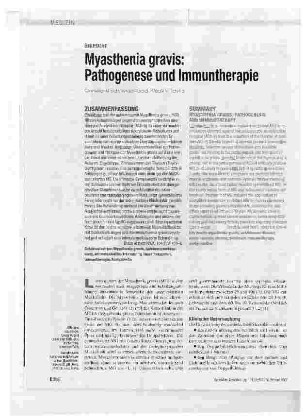 Vorschauseite 1: Myasthenia gravis: Pathogenese und Immuntherapie