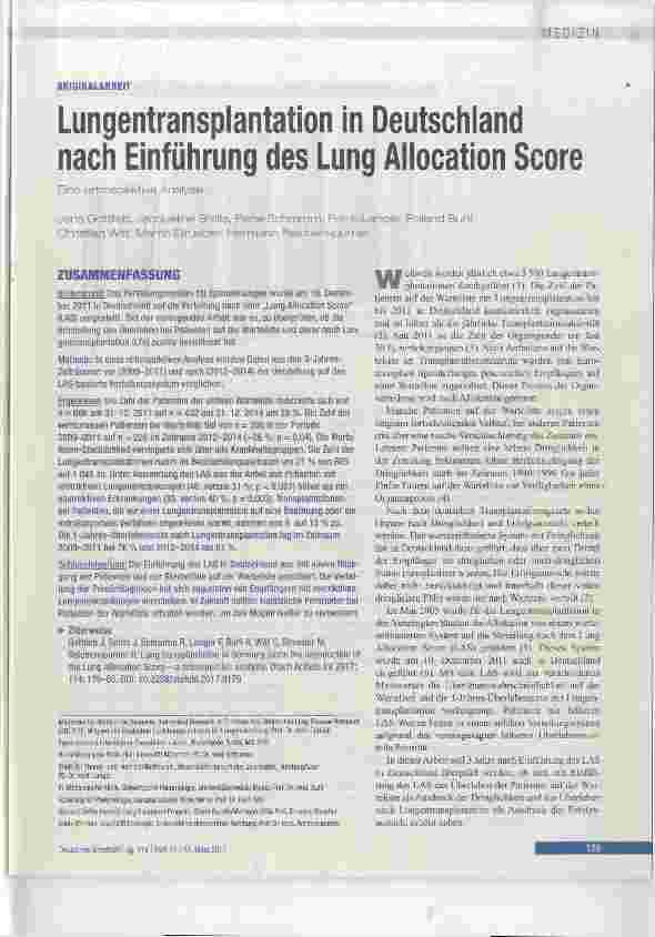 Vorschauseite 1: Lungentransplantation in Deutschland nach Einführung des Lung Allocation Score