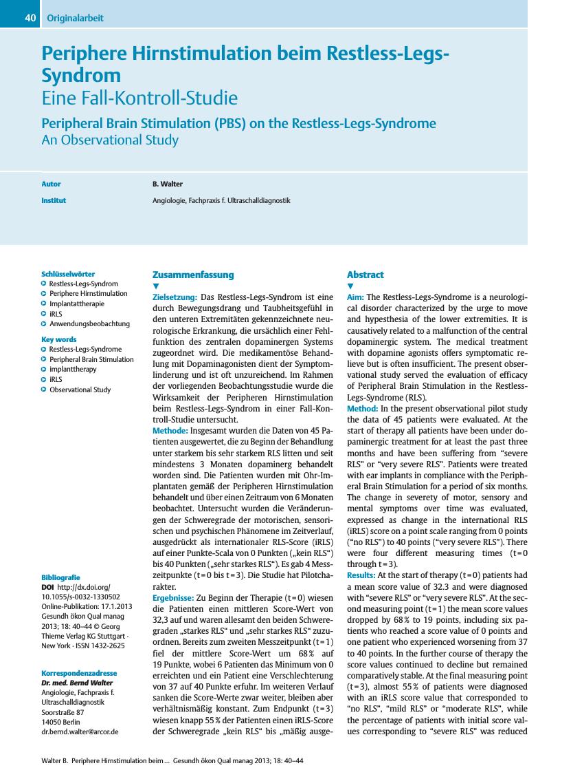 Vorschauseite 1: Periphere Hirnstimulation beim Restless-Legs-Syndrom